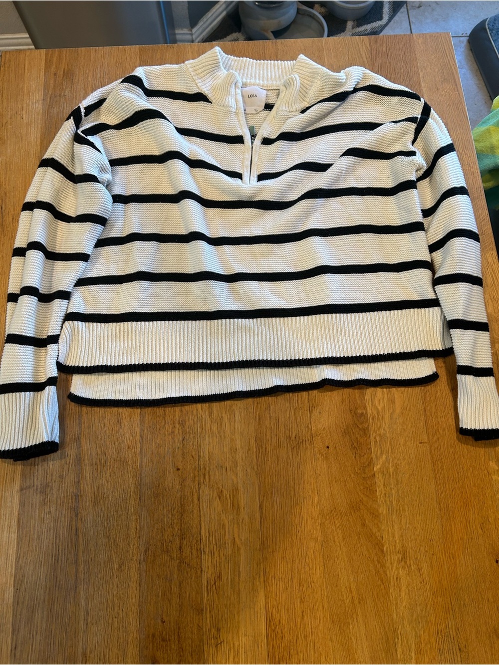 lola White & Black Striped Half-Zip Sweater